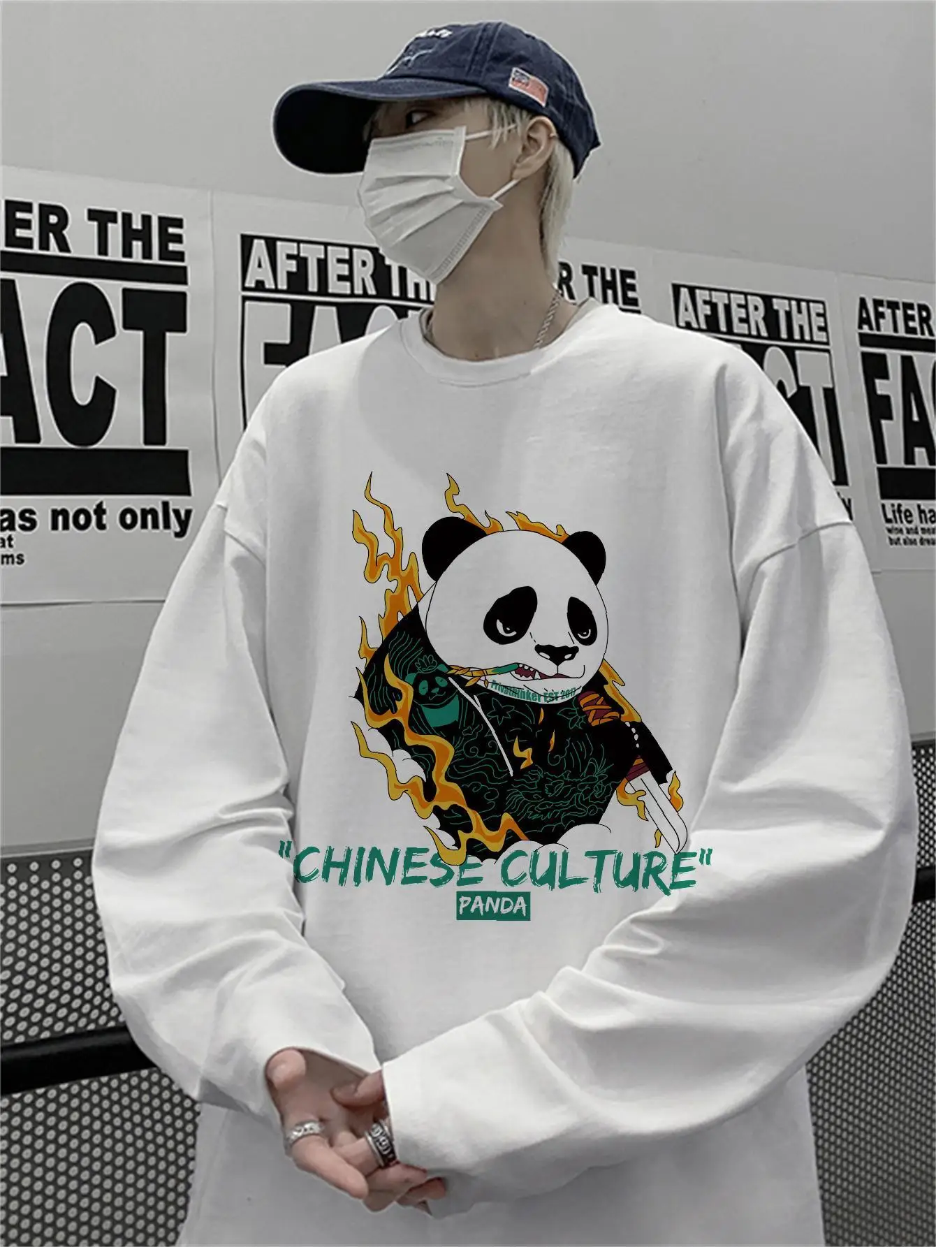 Футболка мужская с длинным рукавом и принтом панды Y2k