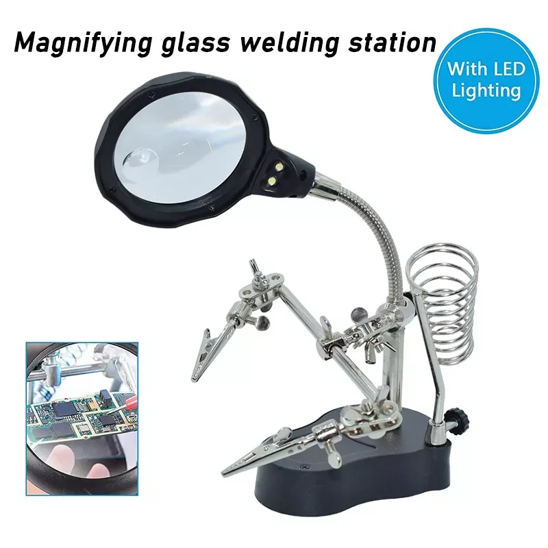 

NEW2023 Repair Tool Welding Equipment Third Hand Helping Desktop Soldering Holder Auxiliary Tool Magnifier LED Lighting Solderin