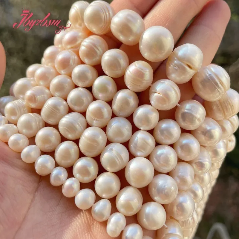 

9-10,10-12,11-14mm Nearround White Freshwater Pearl Natural Stone Beads For DIY Women Necklace Bracelet Jewelry Making 14.5"