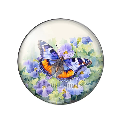 Акварельная бабочка с цветочным узором 8 мм/12 мм/20 мм/25 мм круглые стеклянные