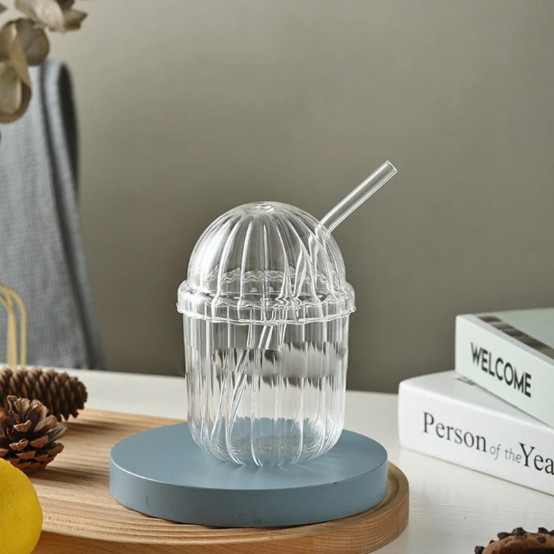 

Glass Drinking Cup with Straw Milk Tumblers Heat Resistant Drinking Glasses