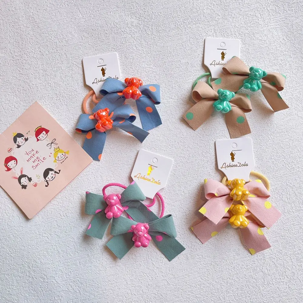 

2Pcs/set Children Hair Band Cartoon Bear Cute Polka Dot Rabbit Ears Bow Headband Girl Kids Ponytail Holder Hair Accessories