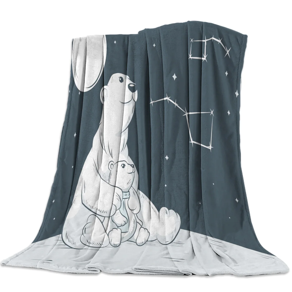

Waves Flannel Blanket for Bed Sofa Portable Soft Fleece Throw Funny Plush Bedspreads Moon Polar Bear