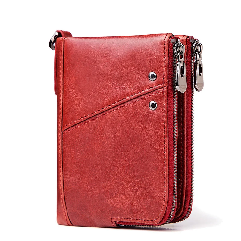 

2023 Anti theft Brush RFID Genuine Leather Men's Wallet Multifunctional Dual Zipper Vertical Wallets Fashion Casual Zero Holders