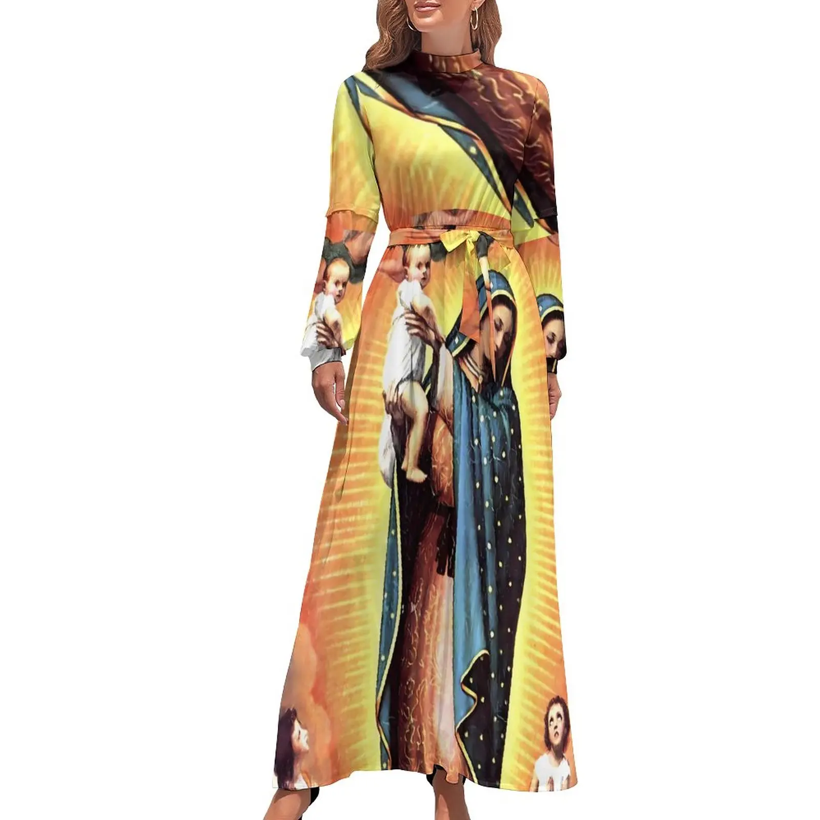 

Платье Дева Мария, Дева Мария, наша Леди гуадалуп, сексуальное индивидуальное Макси-платье с высоким воротником и длинным рукавом, уличная мода, пляжные длинные платья