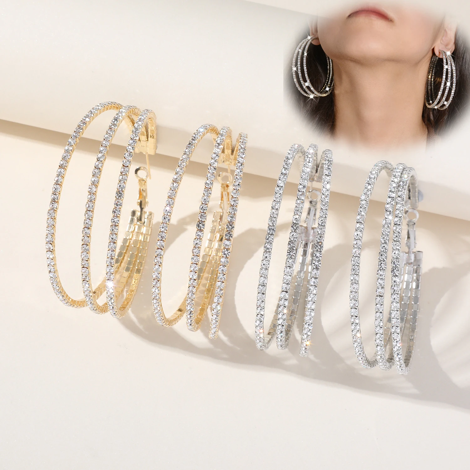 Zirconia Hoops Charms Earrings Women Hip Hop Shiny Silvery Ear Pendant Girls Bungee Jewelry Fashion Decoration Natasha New