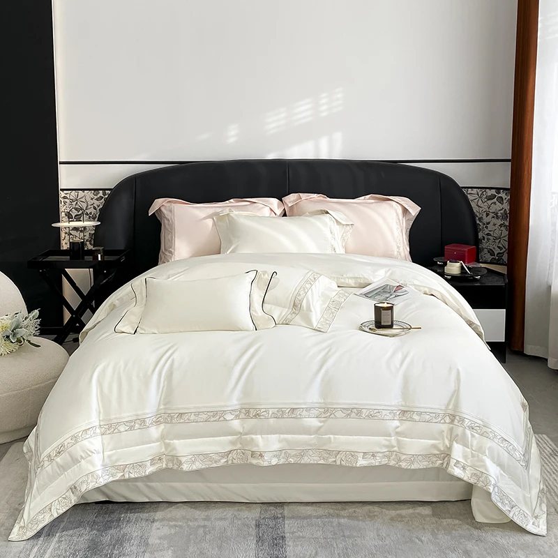 

Роскошный комплект постельного белья из египетского хлопка с вышивкой, белого цвета, 100S, пододеяльник со всесторонней эластичной резиновой лентой, простыня, наволочки