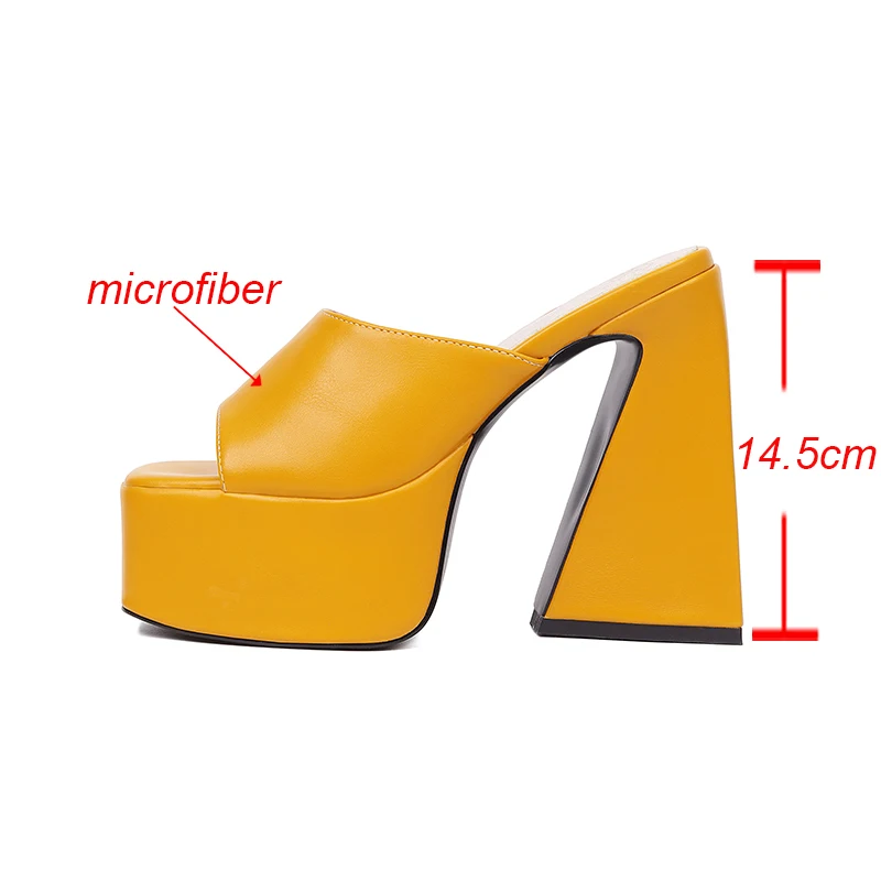 Kanseet Summer Platform Slippers New Fashion Open-Toed Square Toe Microfiber Leather Elegant Super High Heel Women Shoes Size 46