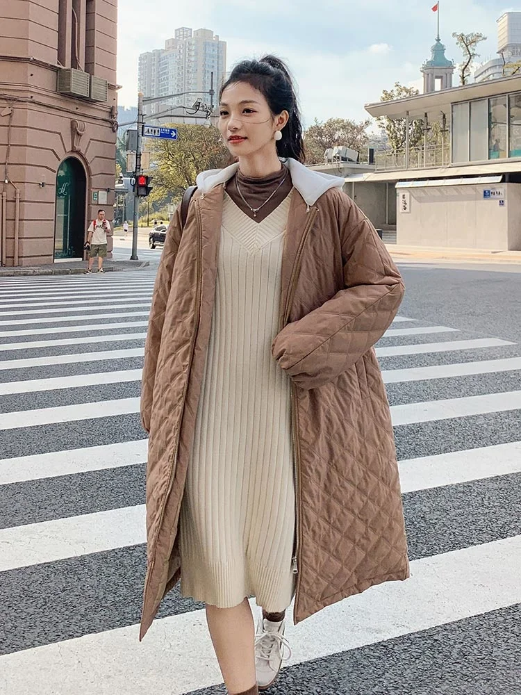 2022 Cotton Down Jacket Women Winter Long Thick Spliced Hooded Coat Female Warm Loose Parkas For Women Winter Clothes