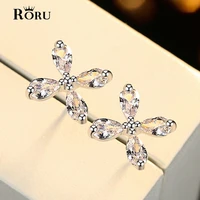 fashion jewelry korean design four leaf clover earrings cubic zirconia elegant crystal small star stud earrings womens