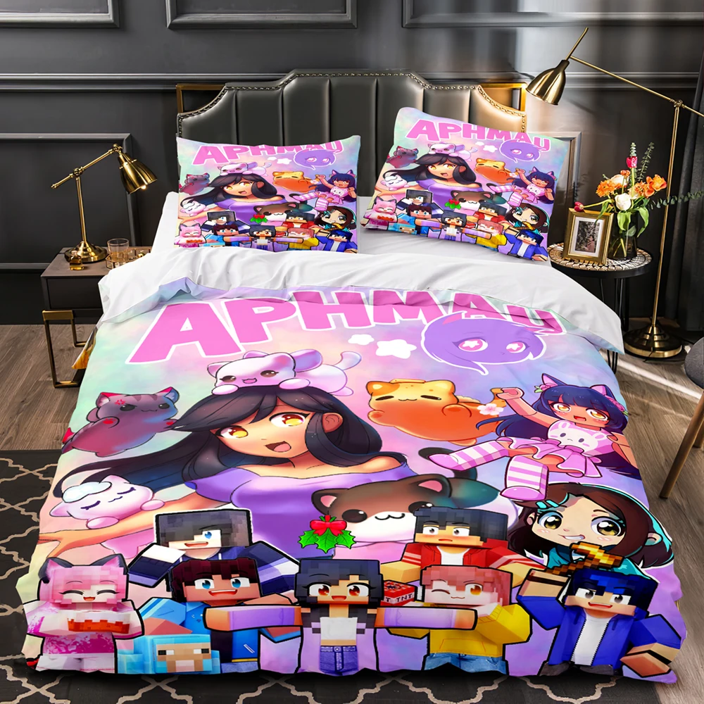 

APHMAU Bedding Set Single Twin Full Queen King Size Kawaii Set Aldult Kid Bedroom Duvetcover Sets 3D Print Aphmau Bed