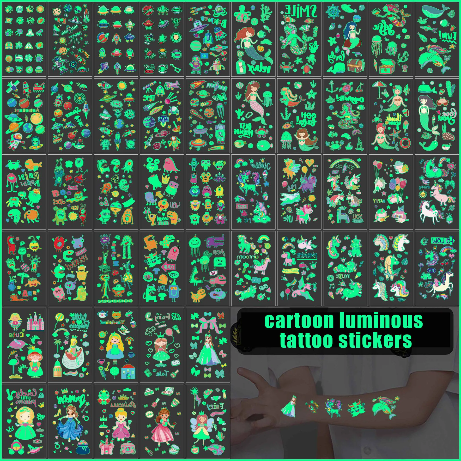 10 Pack Glowing Tattoos Facial Temporary Color Glowing Watch Animal Tattoos Kids Cute Tattoo Stickers Kids Body Tattoos