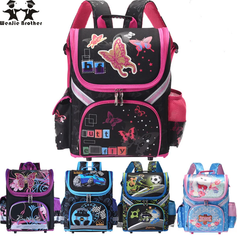 

wenjie brother Kids butterfly Schoolbag Backpack EVA Folded Orthopedic Children School Bags For Boys and girls Mochila Infantil