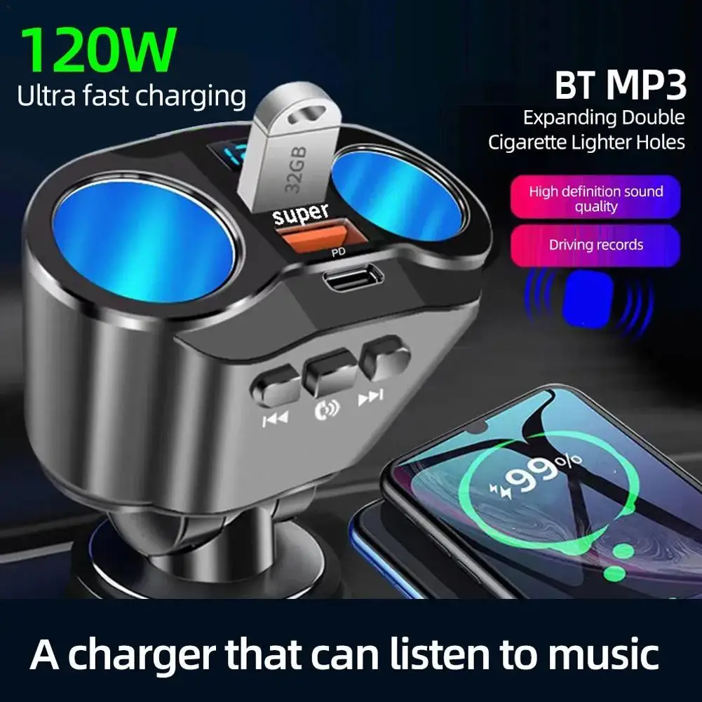 

Car Cigarette Lighter Socket Splitter Charger PD QC3.0 120W Fast Charger Dual USB Digital DisplayFor Mobile Phone DVR Charging