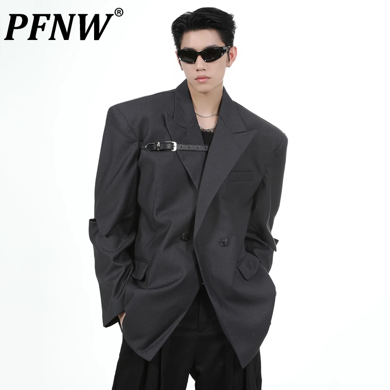 

PFNW Belt Spliced Men's Suit Jackets Korean Fashion High Street Male Blazer Solid Color Hollow Out Coats 2023 Autumn New 28W1662