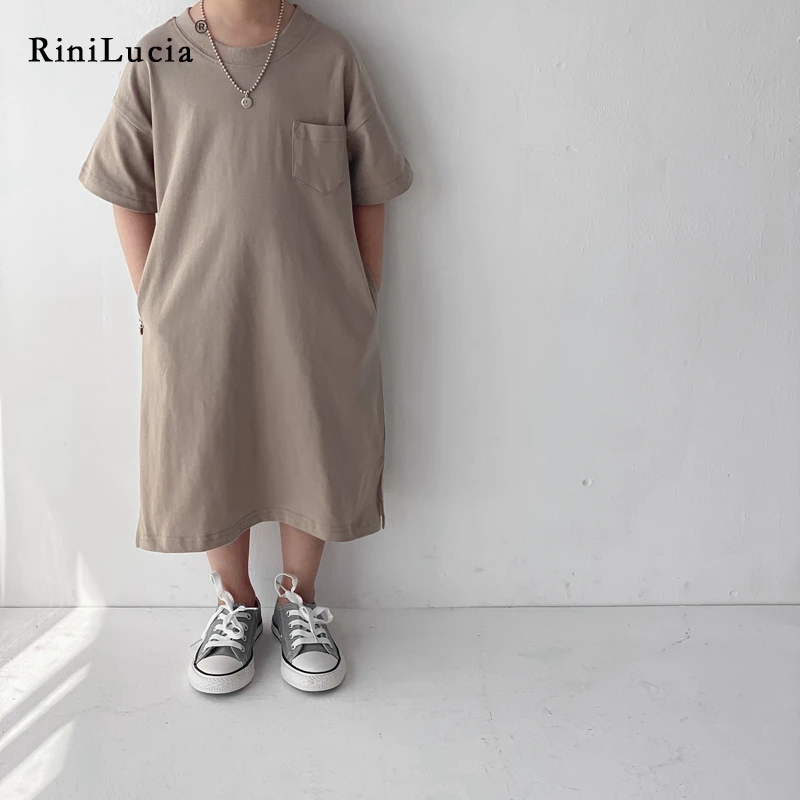 

RiniLucia Baby Girls Dresses Summer Dresses Kids Sleeveless Brief Solid O-neck Ankle Dress Summer Casual Dresses For Girls