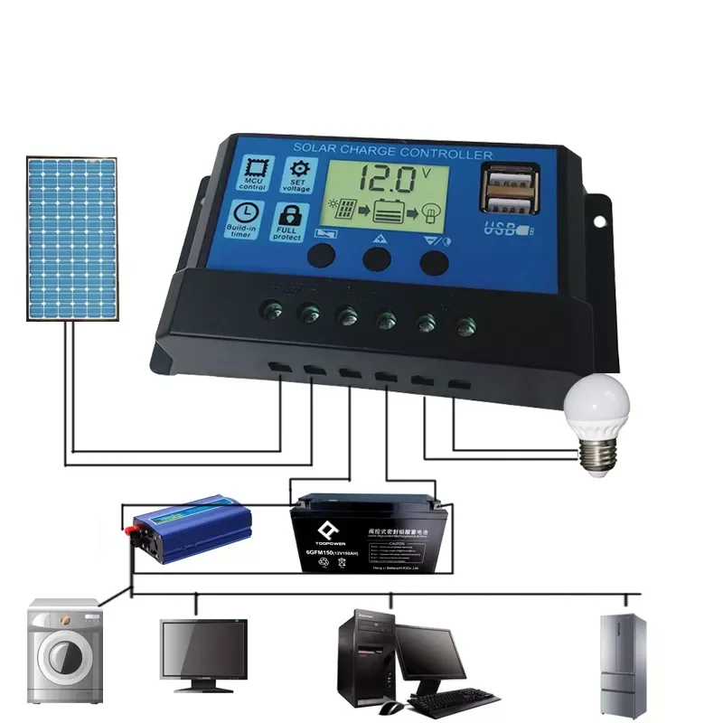 

2023New 12V/24V 10A Solar Charger Controller LCD PWM Voltage Solar Controller Battery PV Cell Panel Charger Regulator Lamp