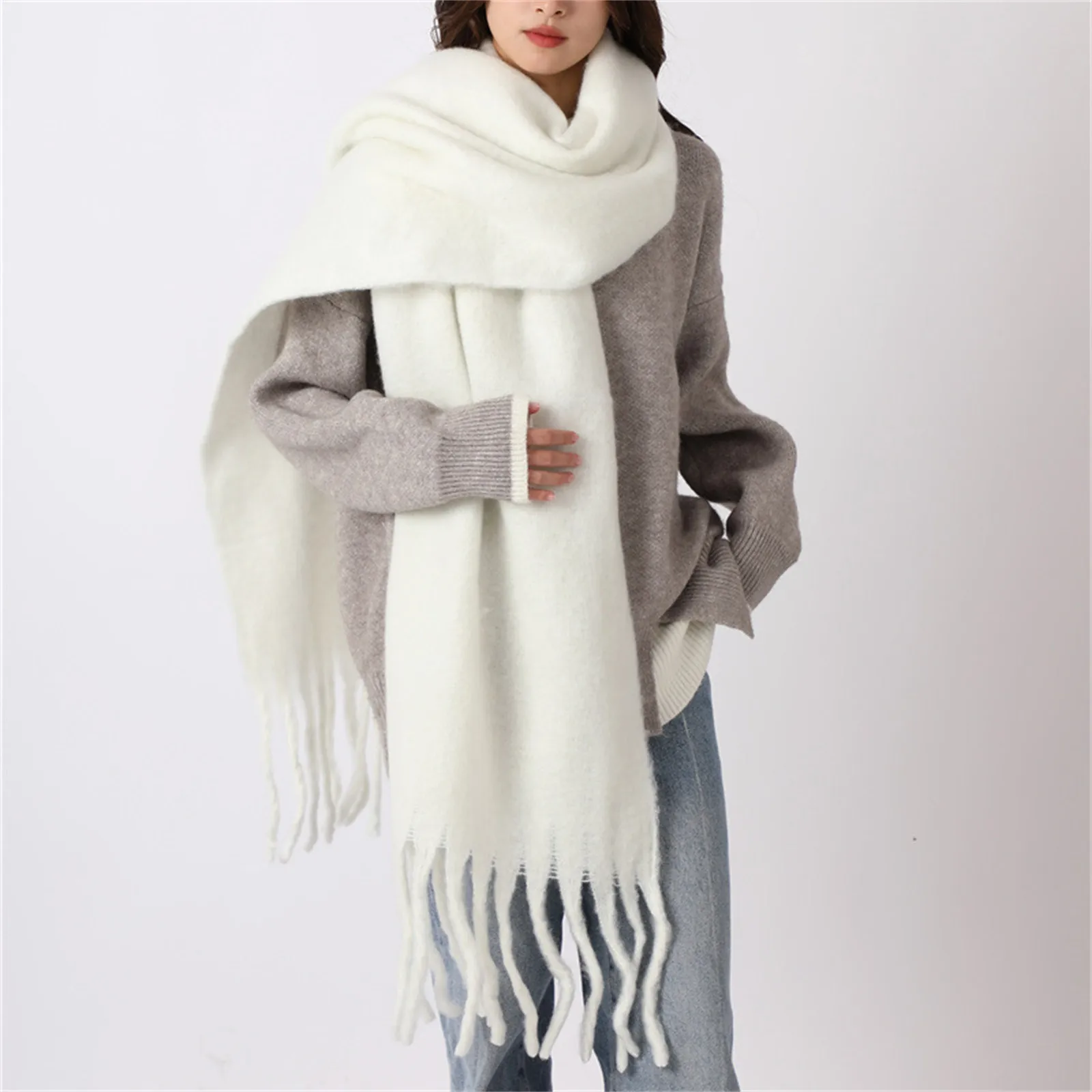 Женский модный шарф осенне-зимний шерстяной женский вязаный однотонный толстый