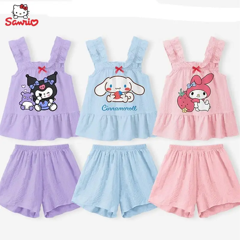 

2023 Kuromi Mymelody Cinnamoroll Pajamas Set Anime Cartoon Sanrio Summer Thin Suspender Home Wear Student Loungewear Girls Gift