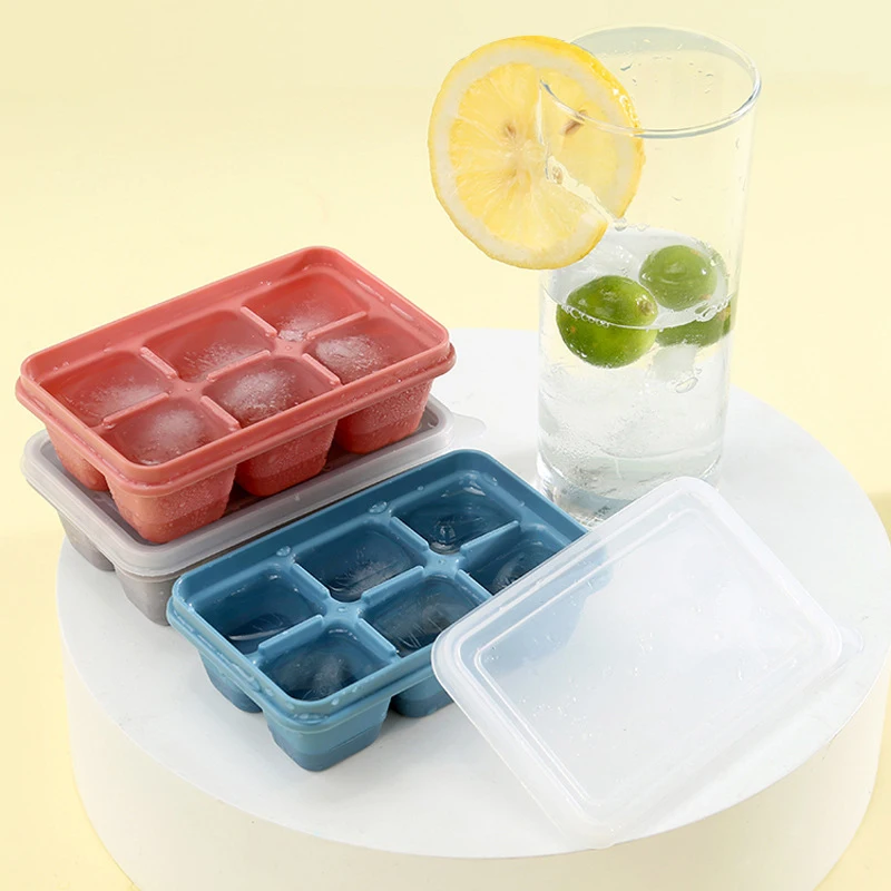

6 Grid Silicone Maker Trays With Lids Mini Ice Cubes Small Square Mold Ice Maker Kitchen Tools Accessories Ice Cream Tubs