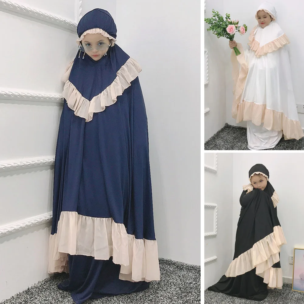 

Ramadan Khimar Abaya Muslim Kids Girls Overhead Hijab Maxi Dress 2 Piece Set Prayer Garment Burqa Islam Turkey Arab Jilbab Robe