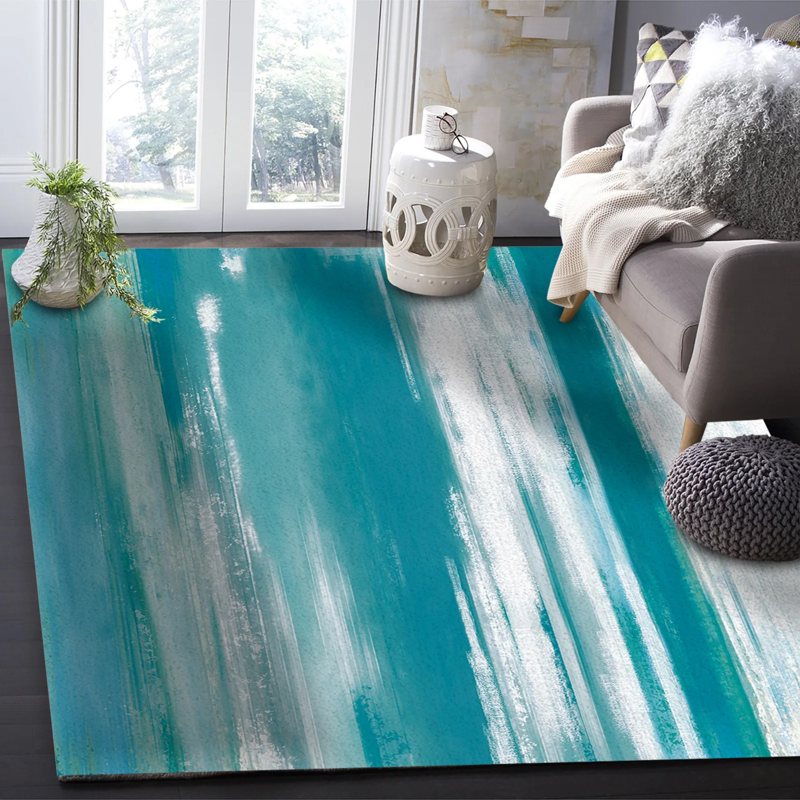 Abstract Cyan Turquoise Texture Carpet Bedroom Decor Rugs and Carpets for Home Living Room Rectangular Mat |