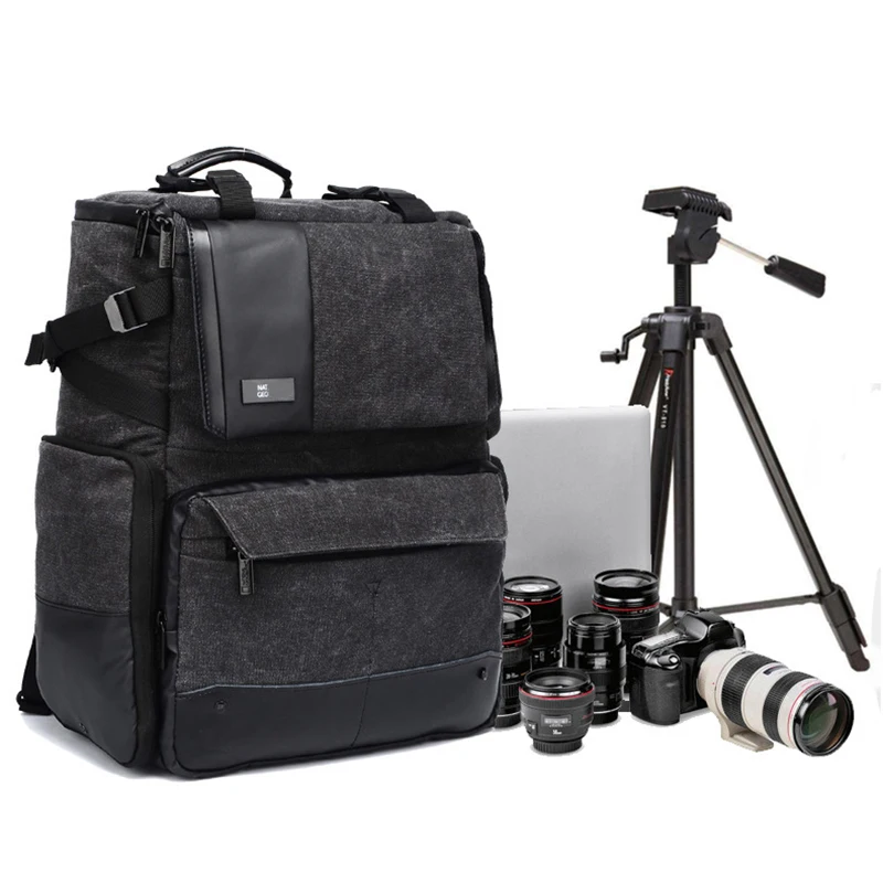 

NG W5072 Leather Laptop Backpacks Large Capacity Digital SLR Video Camera Travel Bag with All weather cover