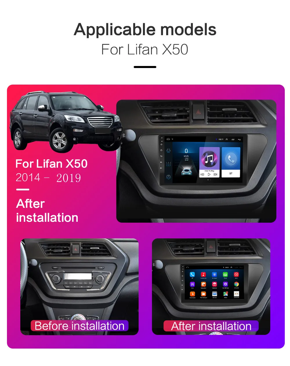 Мультимедийная магнитола 2DIN 9 дюймов 4G HiFi Android 10 GPS навигация для Lifan X50 2014-2019 |