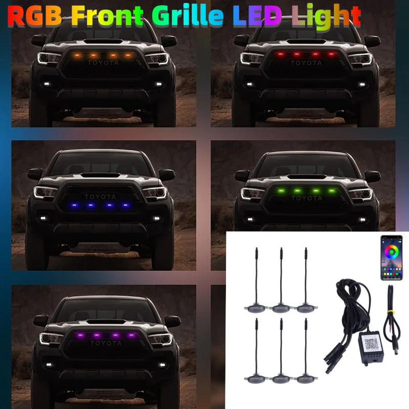 

3/4/5/6Pcs Universal RGB Front Grille LED Light Daytime Running Light App Control Grill Signal Light for Off Road Trunk SUV