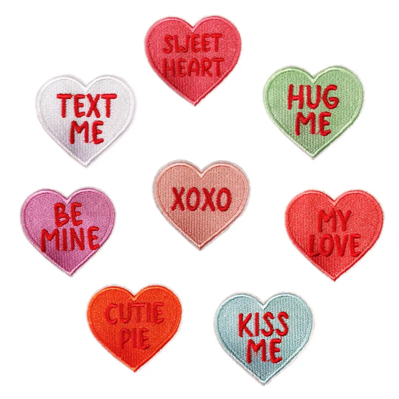 Funny Iron On Heart Patches For Valentine's Day Clothes Backpack Embroidered Lovers Stickers DIY Coats Jeans Badge Appliqued
