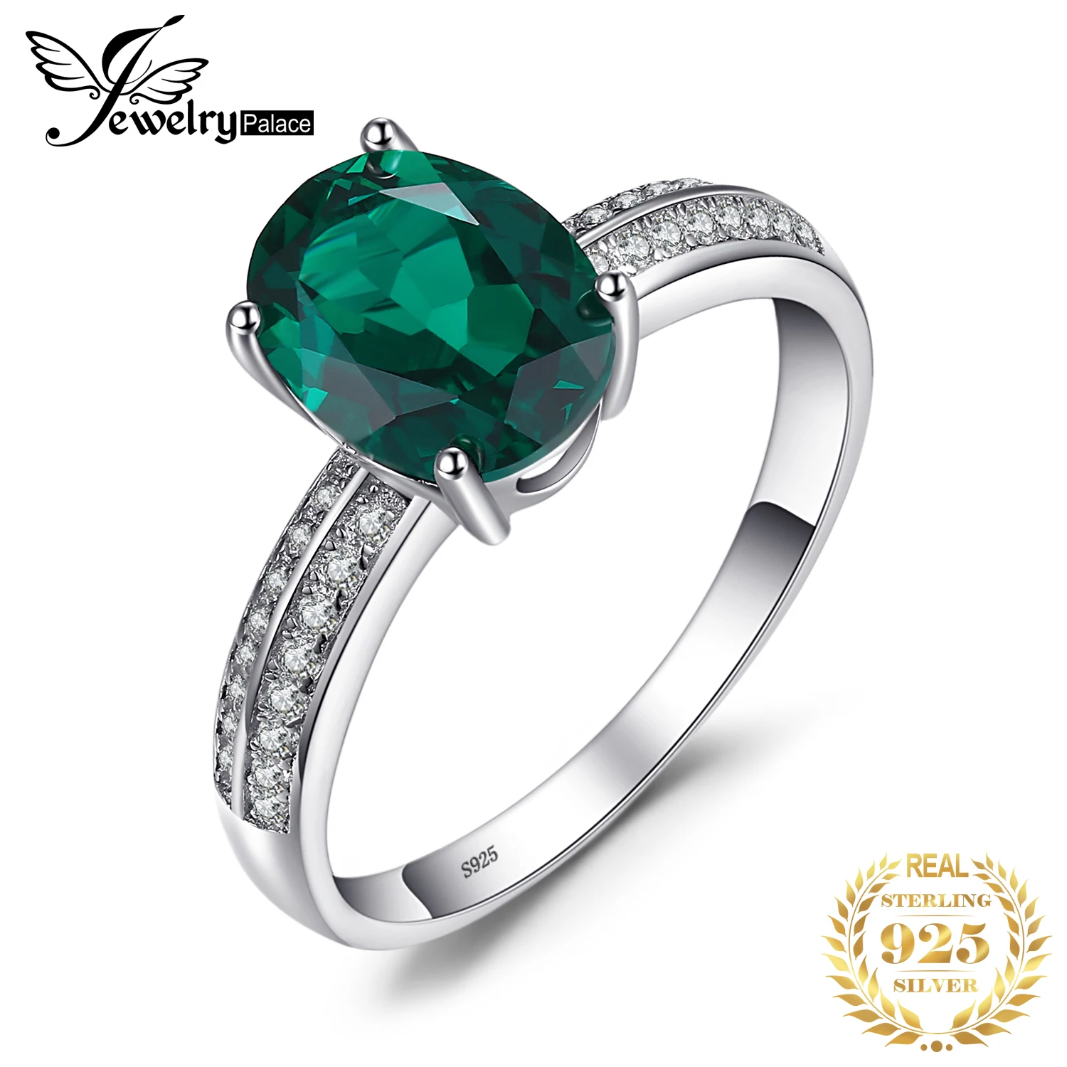 

JewleryPalace 1.7ct Created Emerald 925 Sterling Silver Solitaire Engagement Ring for Woman Wedding Party Jewelry New Arrival