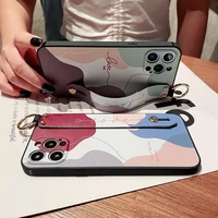 electronic goods retro abstract geometry wrist strap soft phone case for iphone 11 12 13 pro max x xr xs se 2020 7 8 plus hand b