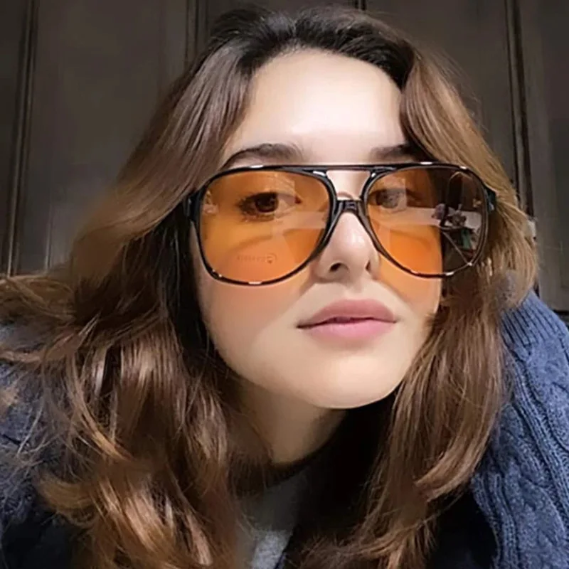 

New Glasses Trend Retro Double Beam Eyewear Ins Ocean Film Personality Big Frame Net Red Sun Glasses Men Sunglasses for Women
