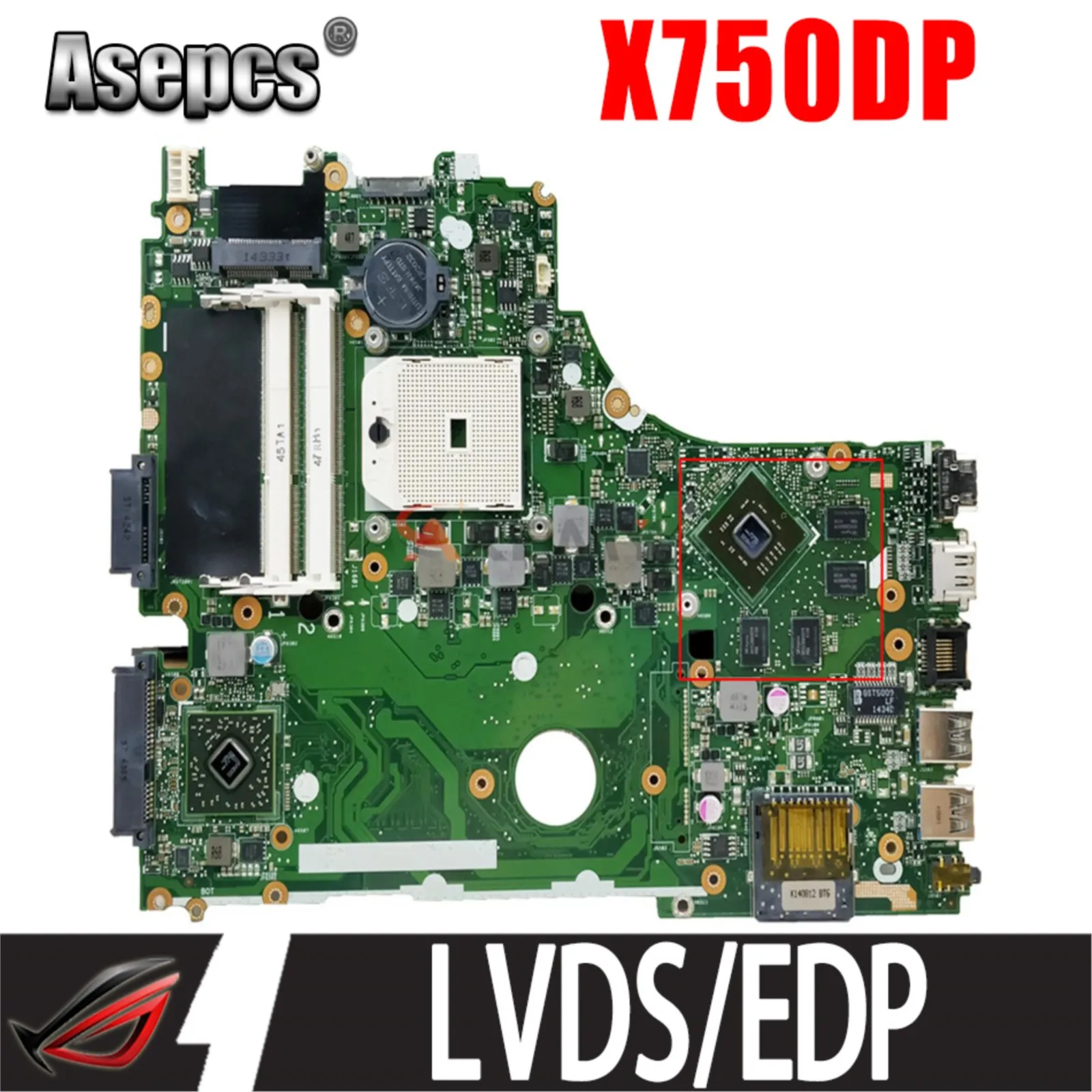 

X750DP Notebook Mainboard LVDS EDP for ASUS X550 K550D X550D K550DP X550DP X750D Laptop Motherboard rev2.0