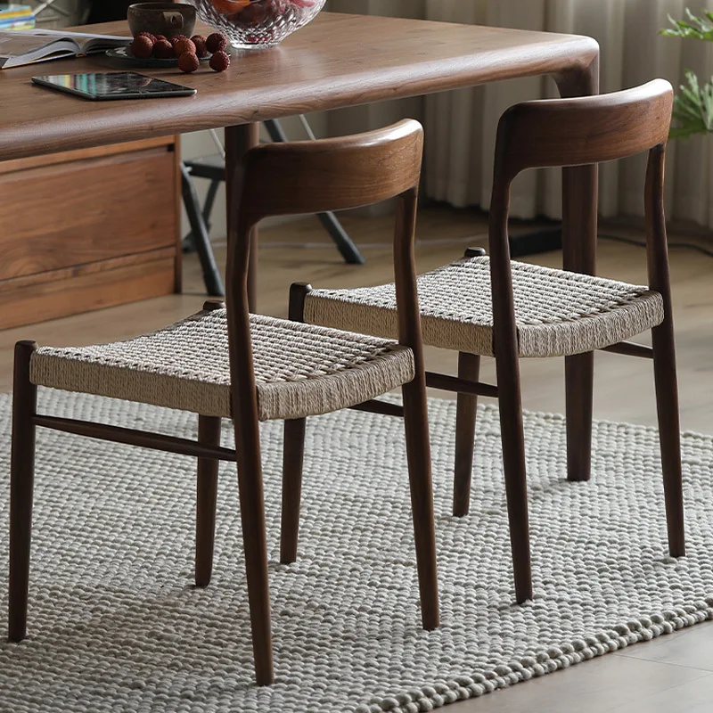Плетеный стул из черного ореха с веревкой простая мебель для маленькой квартиры