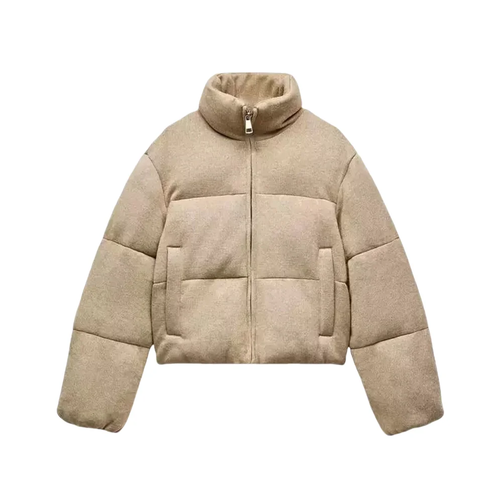 ZARF Зимняя новая женская вязаная куртка-пуховик с воротником-стойкой и длинными