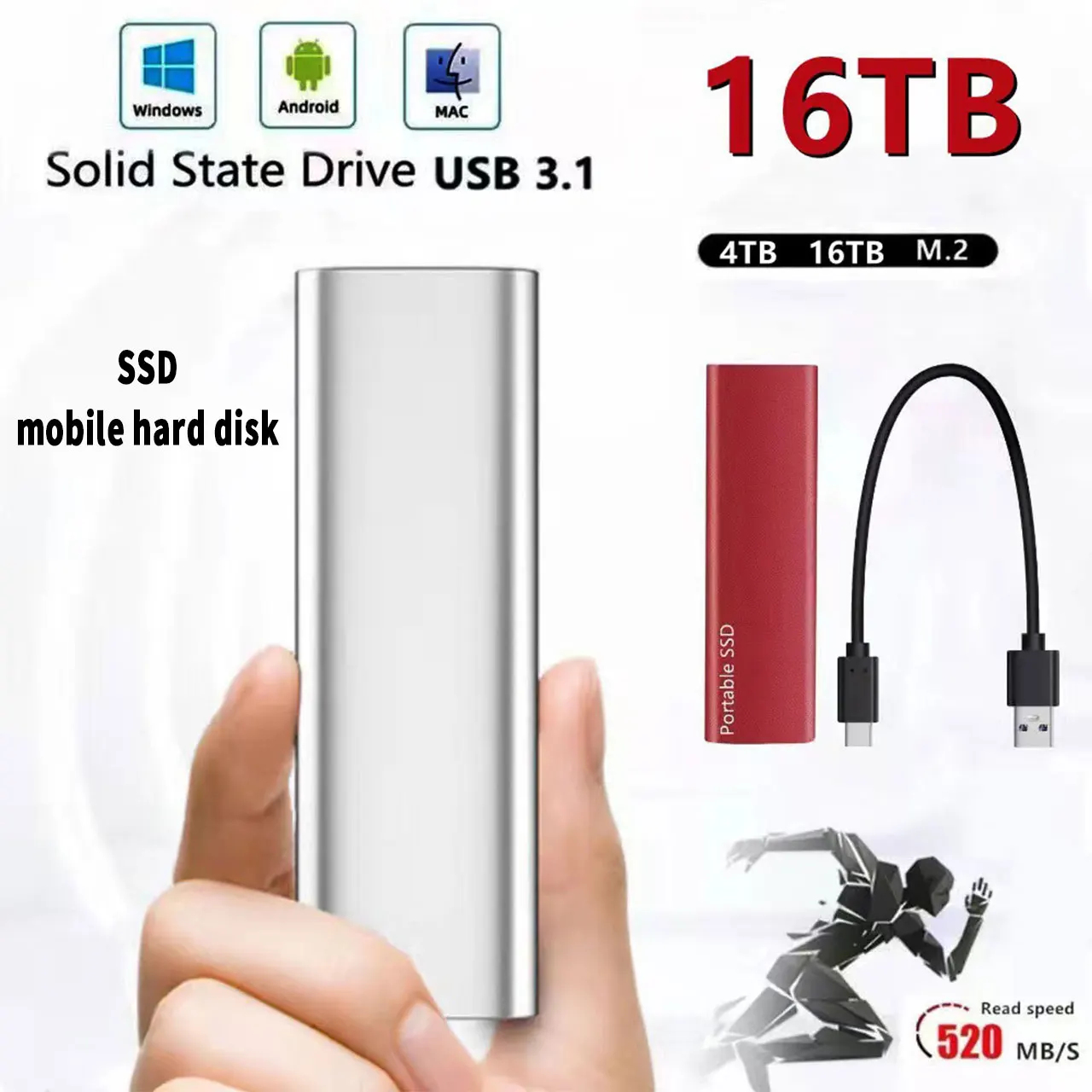 

16TB SSD High Speed Hard Disk External M.2 Solid State Drives USB 3.1 Type-C 1TB 4TB 6TB 8TB 10TB 12TB Interface Mass Storage