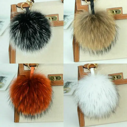 

15cm Large Soft Real Raccoon Fur Ball Key Chains Fluffy Pompom Keychain Keyring Car Bag Accessory