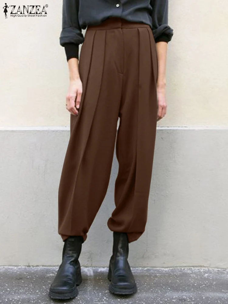 

Женские повседневные Прямые брюки 2022, модные однотонные брюки ZANZEA, винтажные свободные брюки, офисные рабочие женские Капри Палаццо