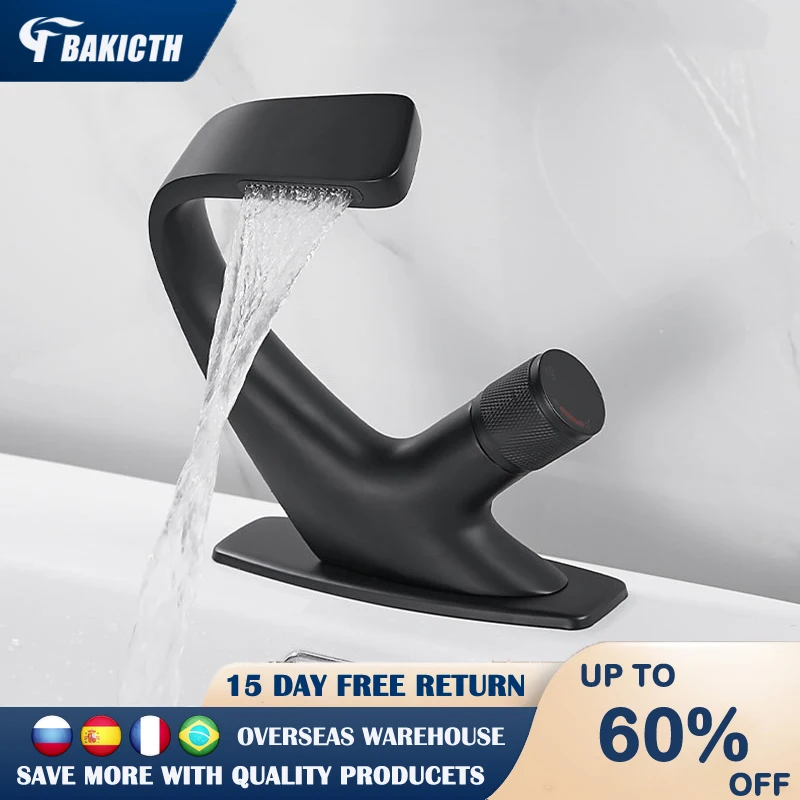 Черный смеситель для ванной комнаты Bakicth настенный кран раковины с одним