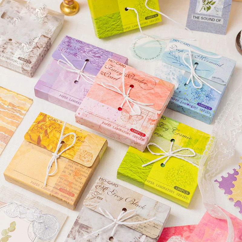 

100 Pcs Retro Material Memo Pads Cute Colorful DIY Journal Scrapbooking Decorative Sticky Notes Paper Kawaii Stationery