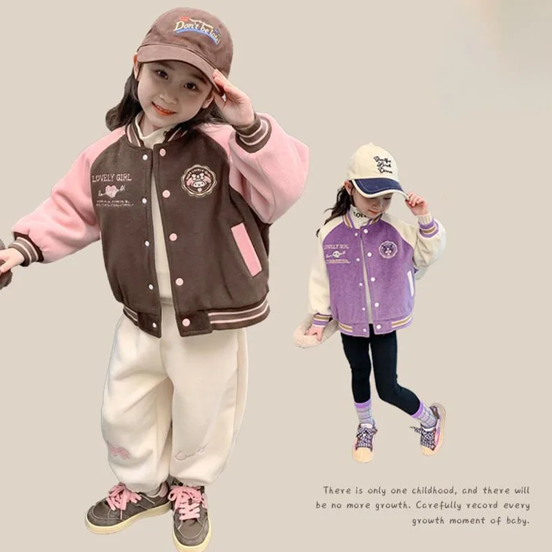 

Детская бейсбольная Униформа с аниме Sanrioed My Melody Kuromi, модная флисовая куртка для девочек, утепленная теплая детская одежда на осень и зиму