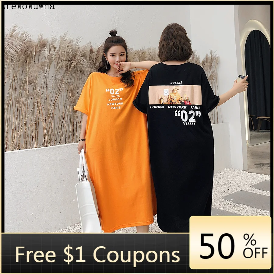 

Spring and Summer New Korean Version of The Loose Large Size Printing Short-sleeved Cotton Slim Dress Female Plus Size Dress