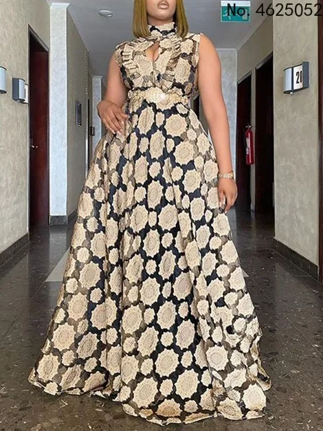 

Африканские платья для женщин, лето 2022, африканские женские платья с принтом из полиэстера без рукавов, длинное платье, африканская одежда