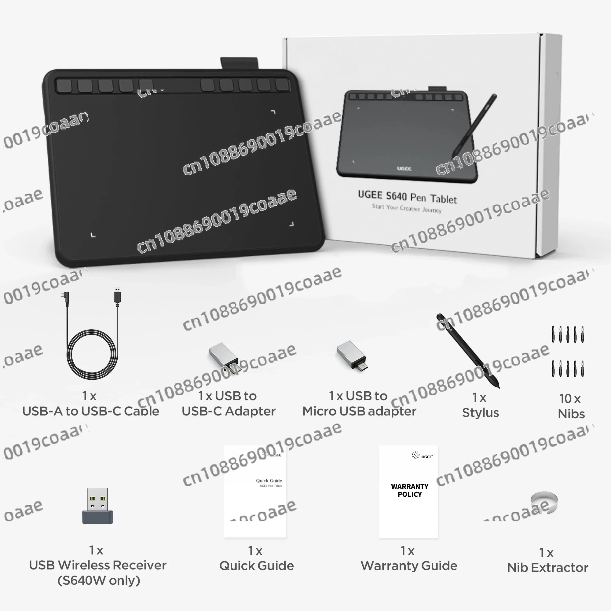 Планшет Ugee S640 со стилусом и графическим пером без батареи