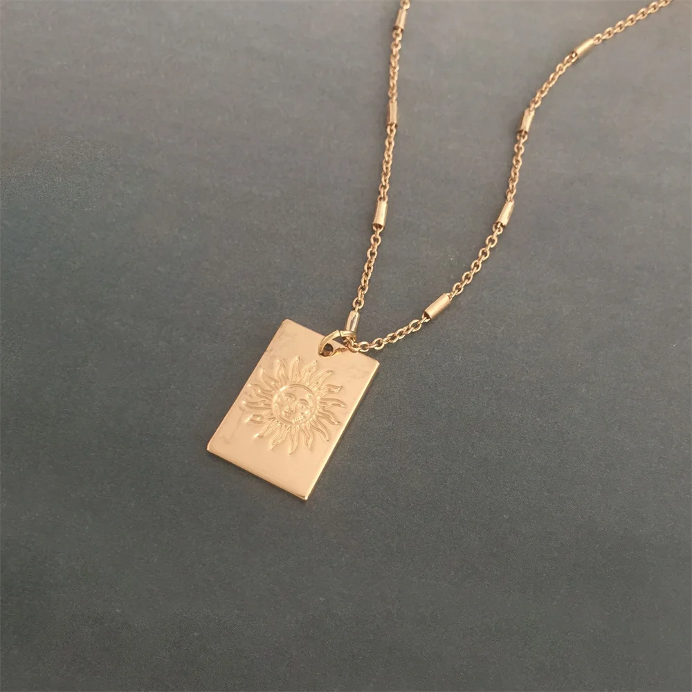 Модное мягкое ожерелье золотого цвета с квадратной гравировкой Таро и солнце