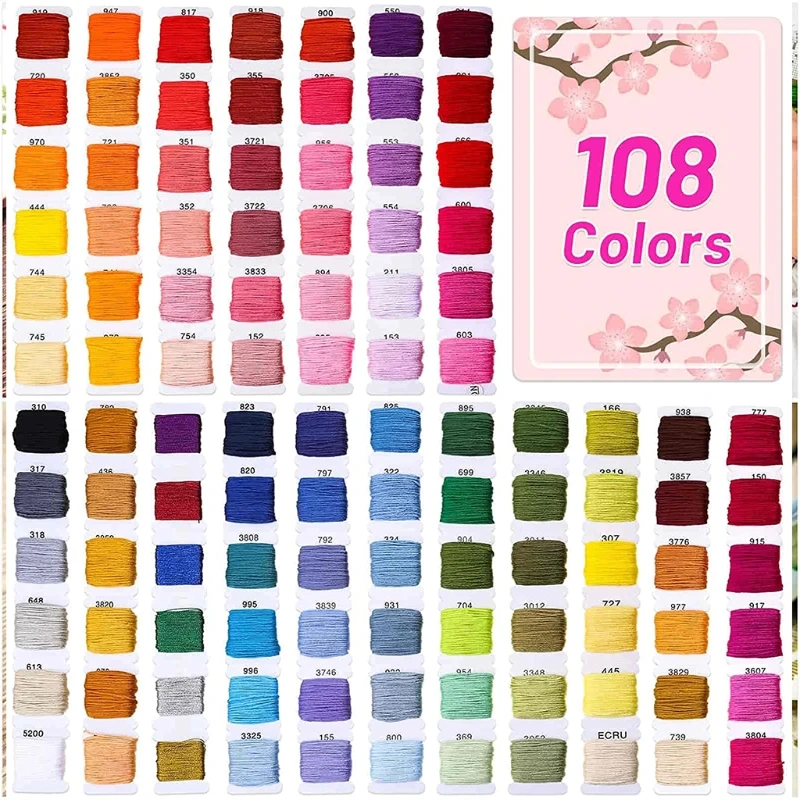 

145Pcs Embroidery Floss with Storage Box 108 Colors Cross Stitch Threads String Aida Cloth Needles Kit for DIY Crafts Tools B03E