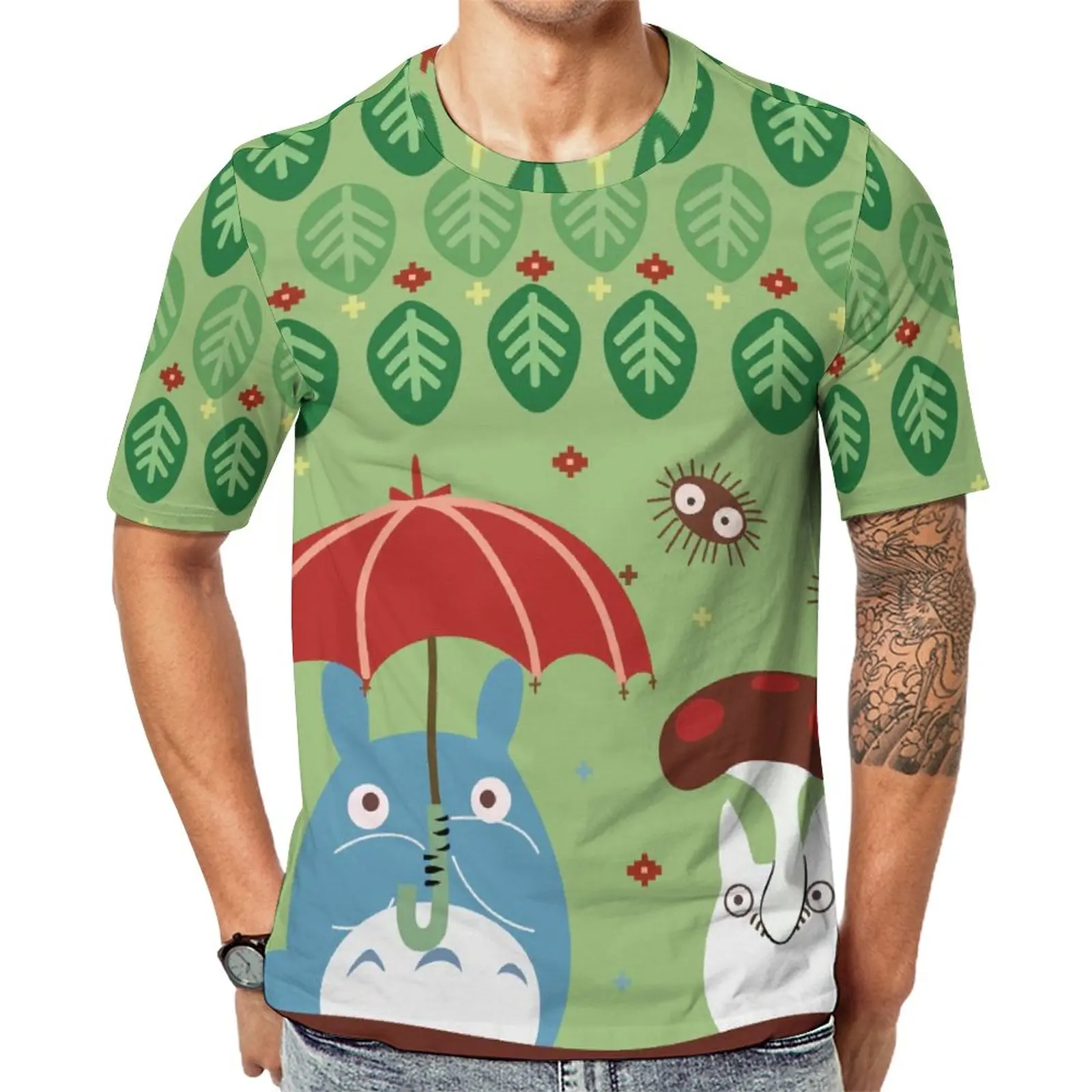 

Футболка с принтом «Тоторо», милая Модная рубашка с коротким рукавом и принтом зеленых листьев, летняя одежда оверсайз в стиле эмо, Прямая поставка