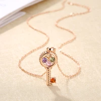 grier fashion aaa zircon rose gold color key pendant necklaces for women girls high quality crystal multicolorjewelry gift