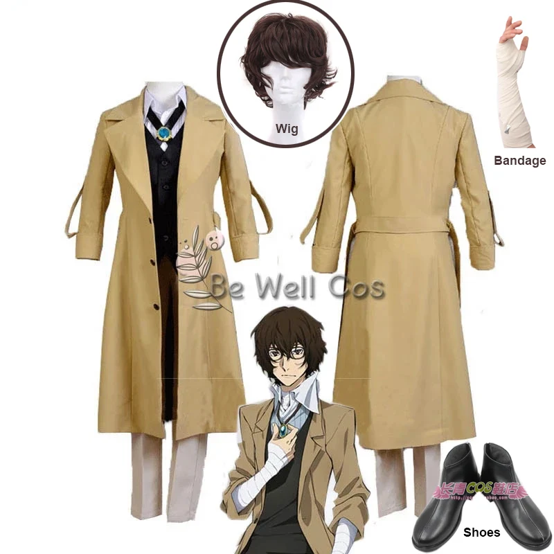 

Костюмы для косплея аниме «бродячие псы» дазай Осаму, длинная куртка, Бандажное пальто «ожерелье», обувь для взрослых на Хэллоуин